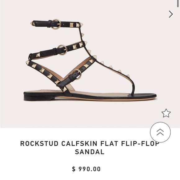 NEW Valentino Rockstud Calfskin flat flip flop sandal size 37 black 🖤 RV $990 - Picture 3 of 13